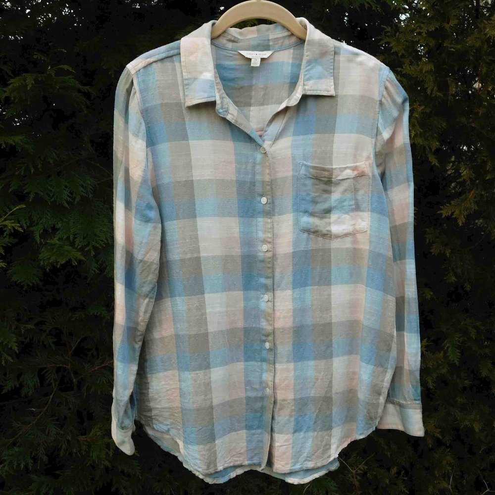 Lucky Brand Lightweight Semi-Sheer Buttonfront Top